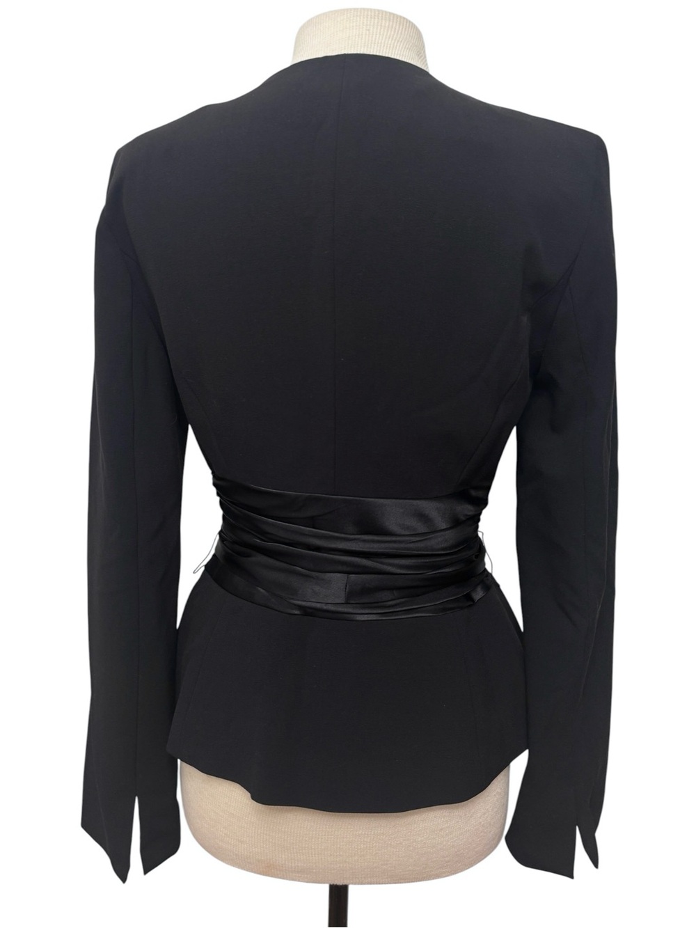 Cache Vintage Black Tuxedo Satin Sash Waist Jacket Blazer Y2K Size 6 - Picture 4 of 5